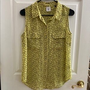 CAbi Yellow Sleeveless Blouse with Black Pattern